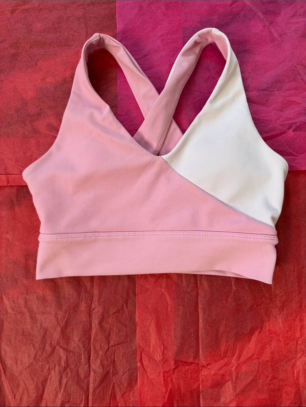 Two-Tone Pink & White Crossback Light Support Sports Bra